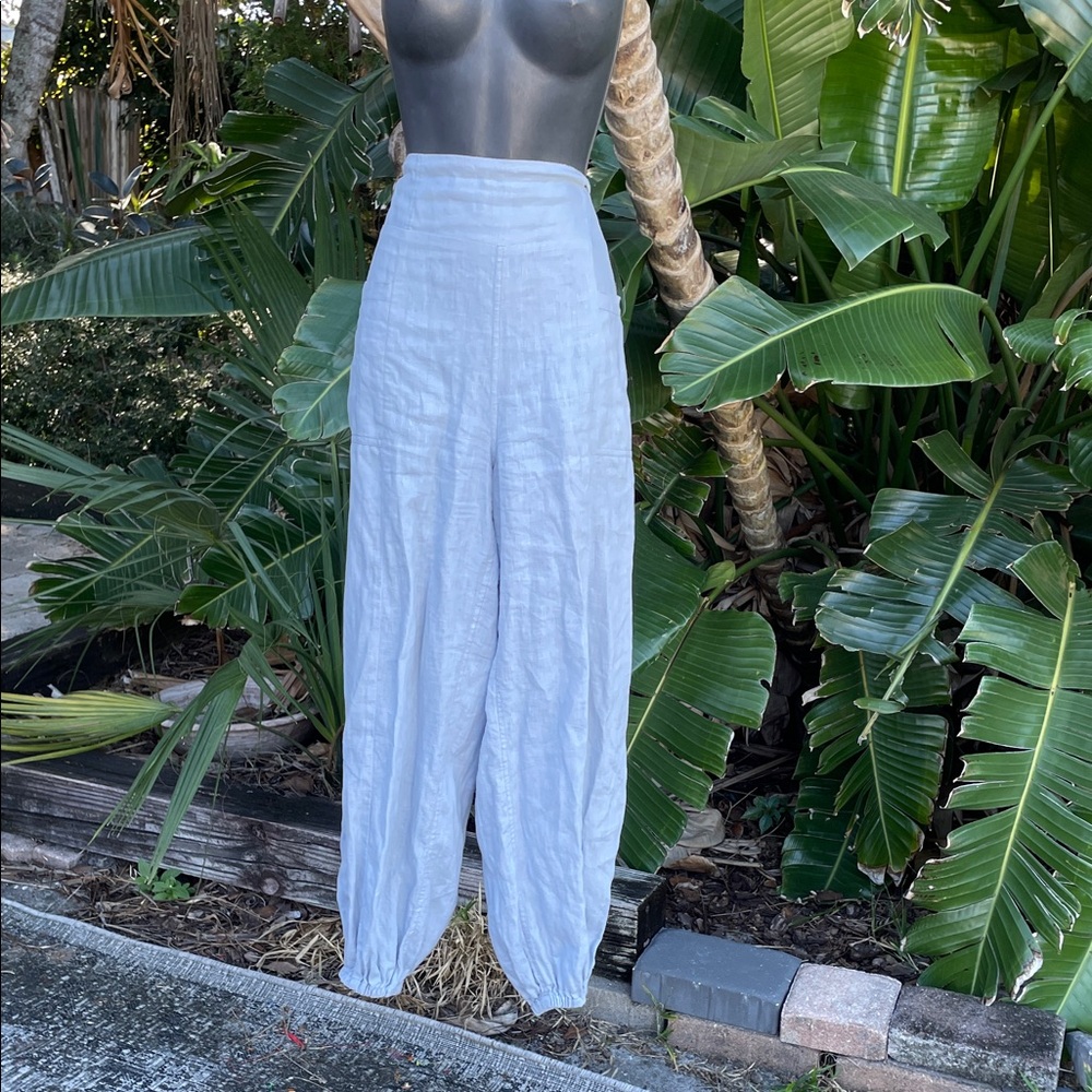 nomad the label linen smock waist pants with balloon legs